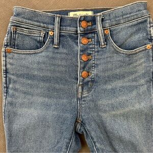 Madewell Jeans Womens 25 Blue 10" High Rise Skinny Button Fly Distressed Stretch